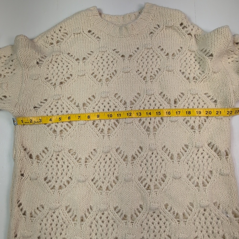 American Eagle Women Cream Wool Blend Pointelle Bobble Chunky Knit Sweater Small - Picture 5 of 9